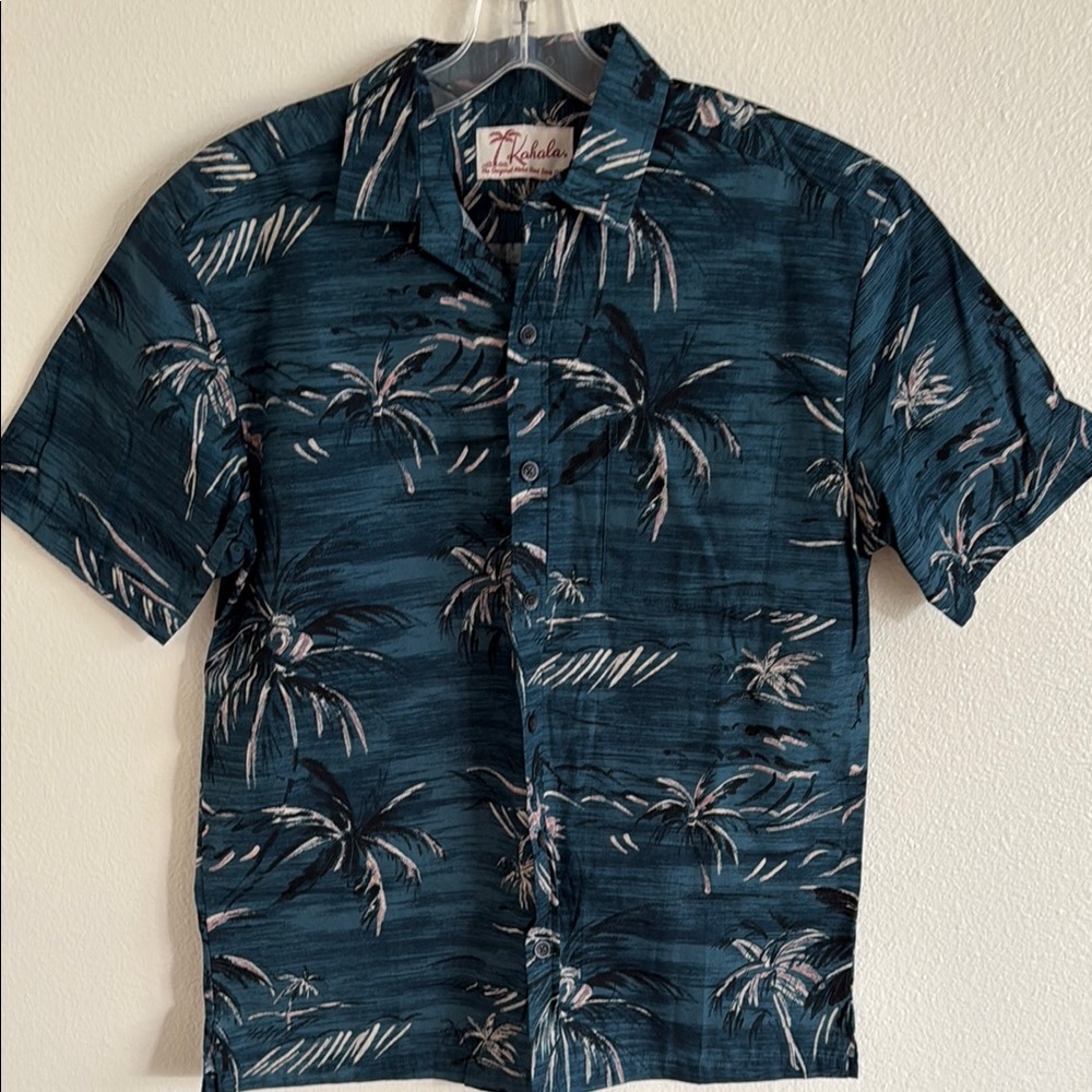 Kahala Blue Casual Button Down Shirt with Tropical Print